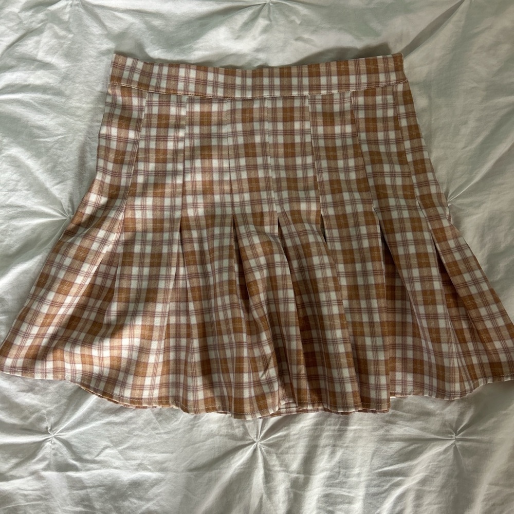 Graffiti Brown and White Plaid Mini Skirt